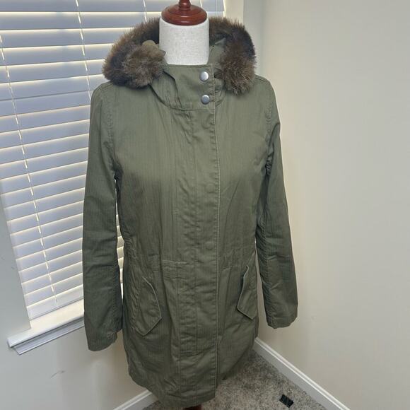 J.Crew Size XS Army Green Parka Fleece Lined Coat Cold - Picture 1 of 11